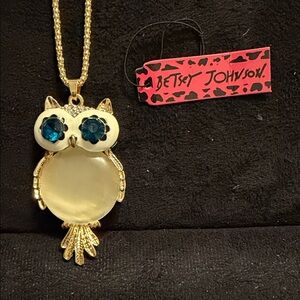Betsey Johnson Gold and Teal Owl Necklace
